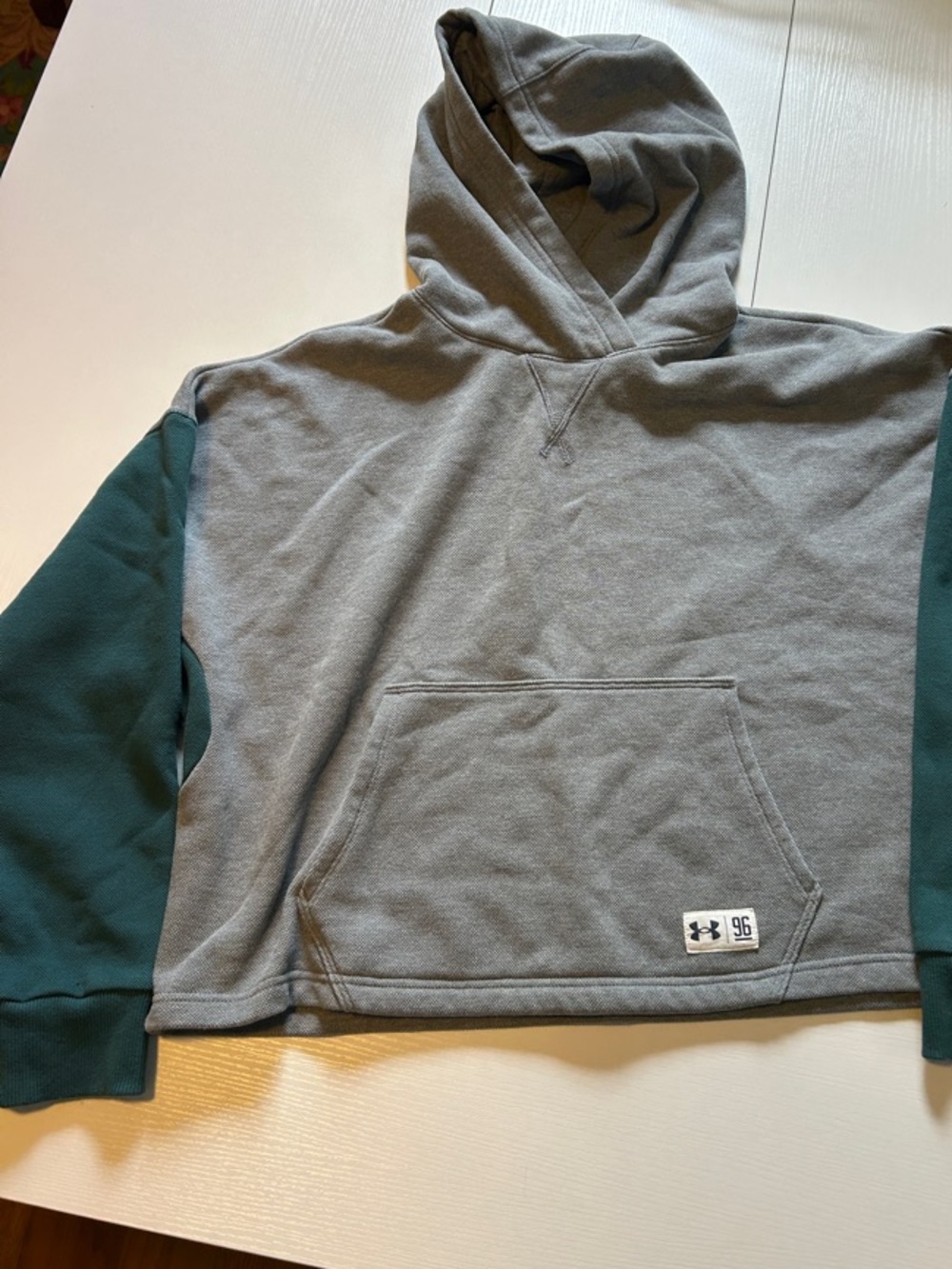 Under Armour Gray Hoodie with Teal-Green Sleeves